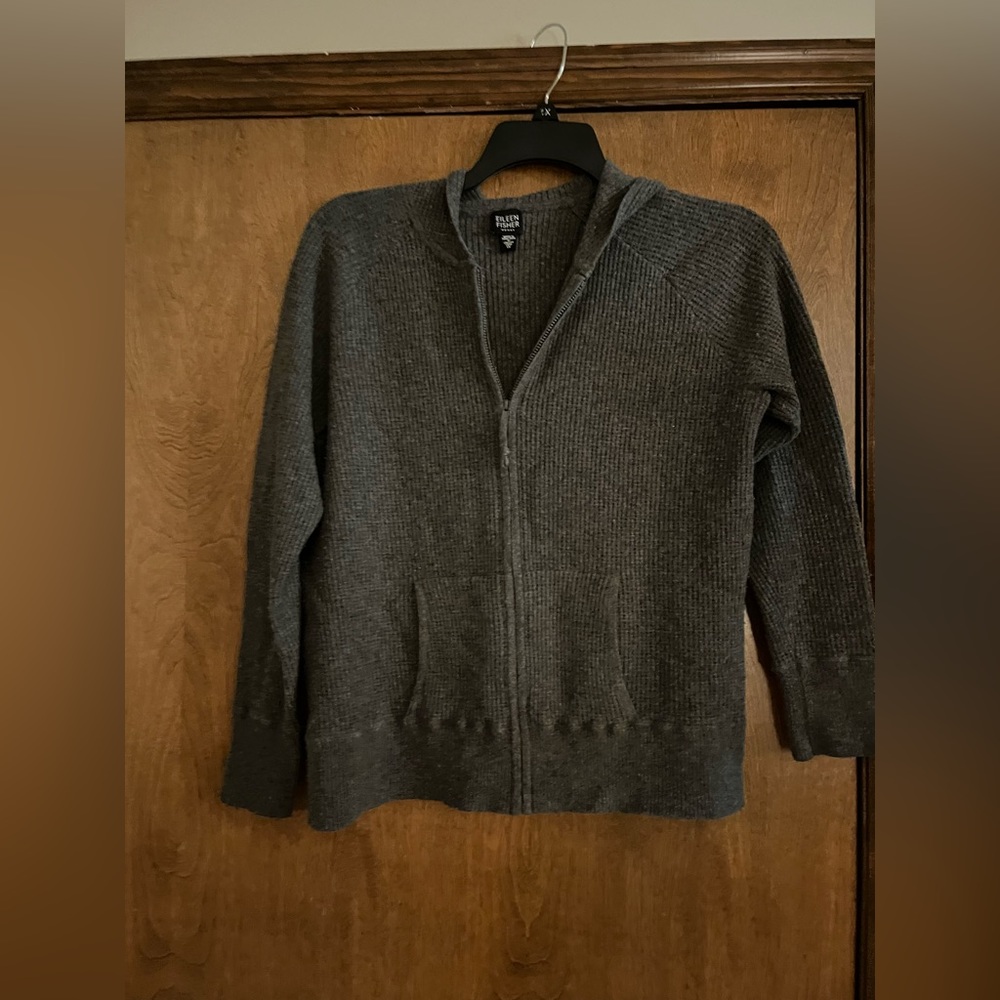 Eileen Fisher charcoal gray zipper hoodie. Size 1X.